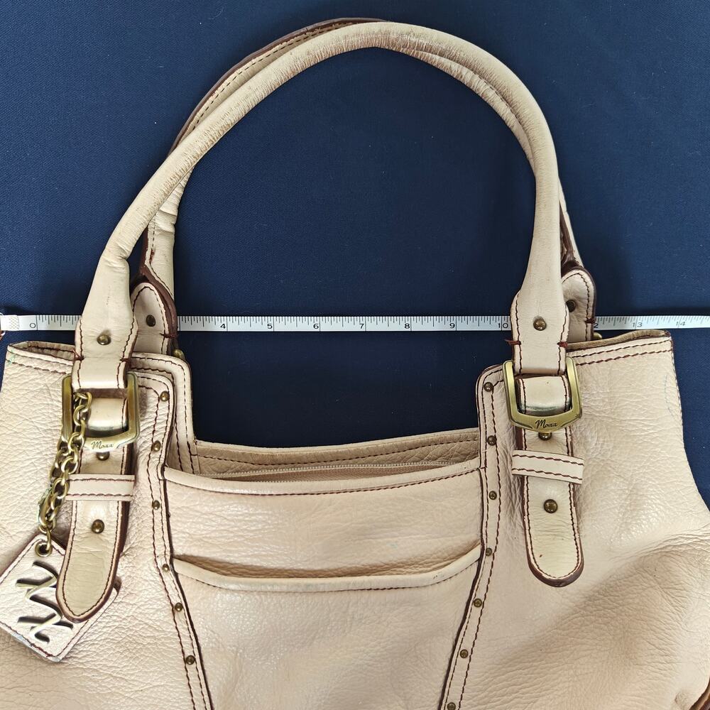 Maxx New York Leather Tote Bag Beige Pebbled Shoulder Satchel Brass Hardware - Picture 6 of 10